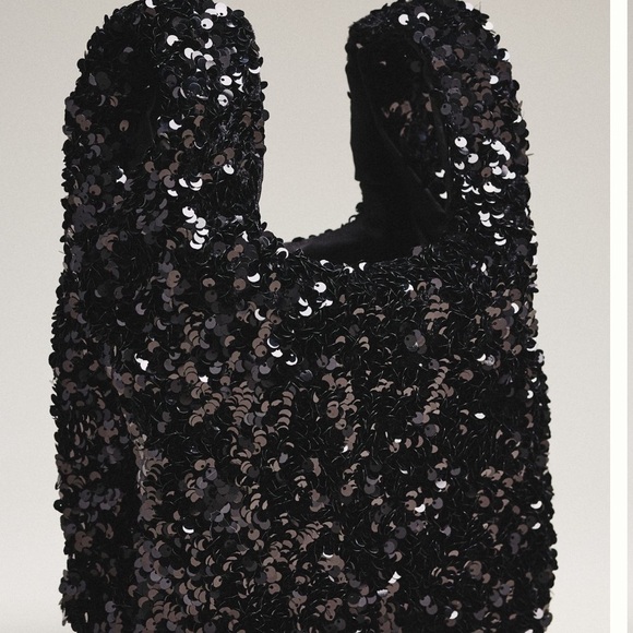 NWT Anthropologie PAILLETTE Black Sequin Mini Tote - Picture 2 of 5